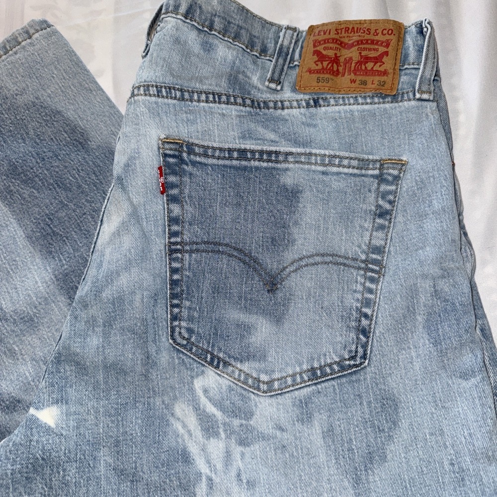 Levi's 559 Straight Leg Regular Fit Acid Wash Denim Jeans Men's Size 38x32
